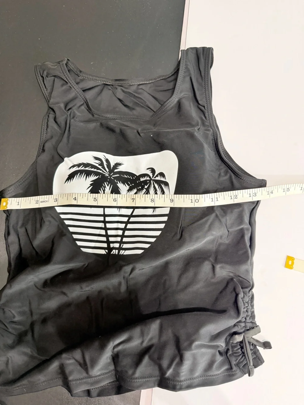 SHEIN Teen 15Y 3-Piece Tankini Swimsuit Set Black Palm Tree Tank, Shorts, Bottom